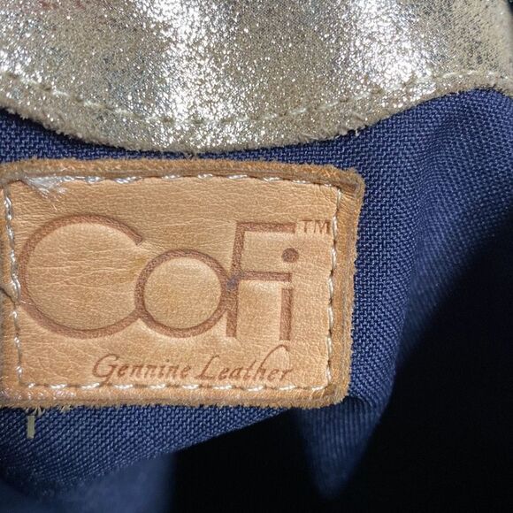 Cofi Genuine Leather Brushed Gold Metallic Hobo Shoulder Bag - Picture 8 of 8